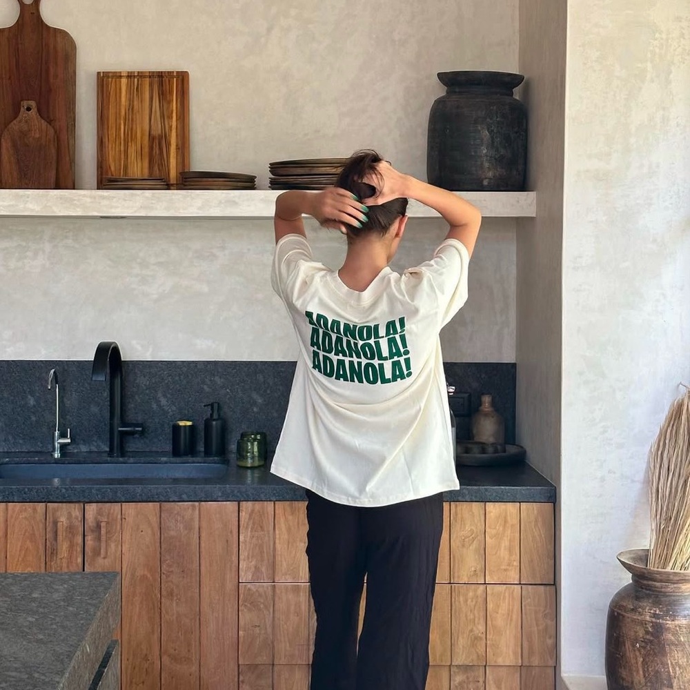 Adanola Cream and Green Graphic T-Shirt